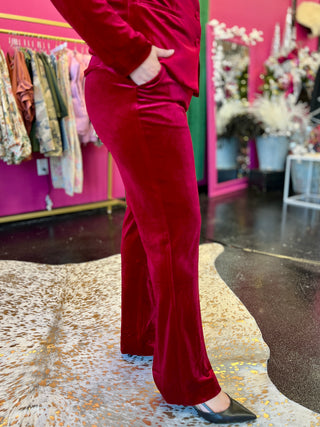 Red Velvet Wide Leg Pants