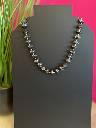 Black Marble Round Bead & Gold Necklace