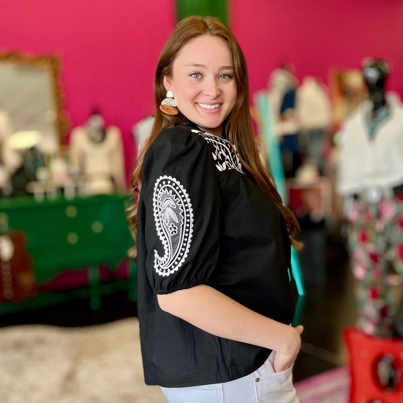 Humphrey Black & White Embroidery Top