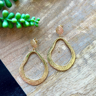 Gold Textured Lg Teardrop Earrings