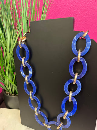 Royal Blue Oval & Gold Statement Necklace
