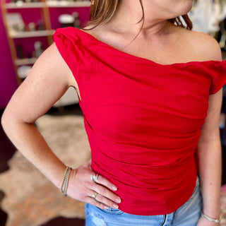 Red Off Shoulder Draped Top