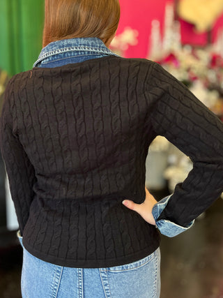 Black Knit & Denim Layered Top