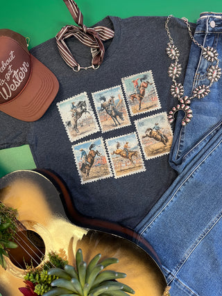 Rodeo Postage Stamp Navy Tee