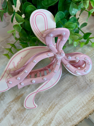 Pink & Pearl Bow Shaped Hair Clip