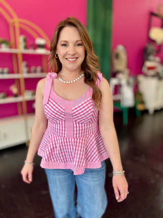 Pink Gingham Bow Tie Top