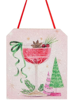 Glitter Holiday Cosmo Happy Hour Tag Ornament