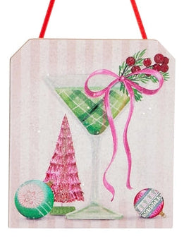 Glitter Martini Happy Hour Tag Ornament