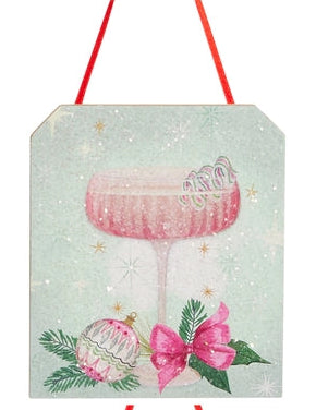 Glitter Peppermint Cosmo Happy Hour Tag Ornament