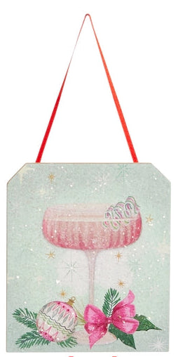Glitter Peppermint Cosmo Happy Hour Tag Ornament