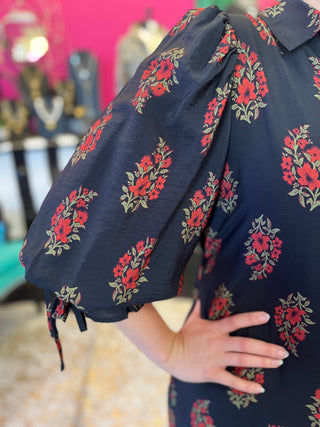 Black & Red Floral Print Dress