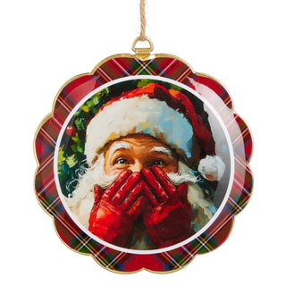Tartan Plaid Scalloped Santa Ornament