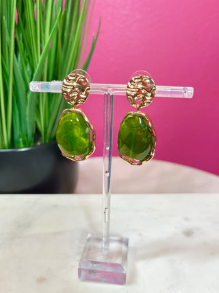 Olive Green & Gold Textured Earring