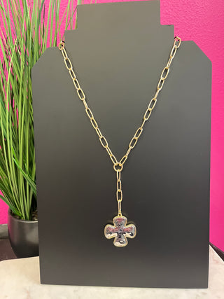 Mixed Metal Cross Lariat Necklace