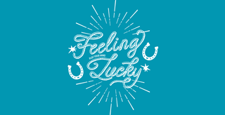 White text 'Feeling Lucky' with starburst design on a blue background