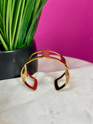 Gold Textured Open Square Cuff - Water Resistant