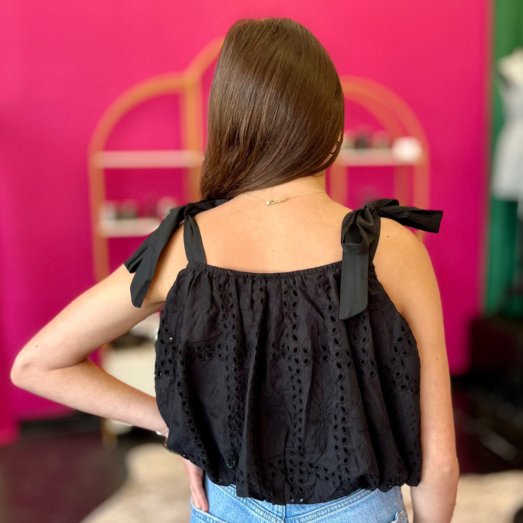 Black Eyelet Bubble Top