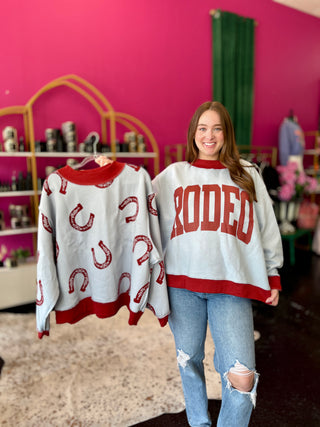Horseshoe/Rodeo 2 Sided Mock Sweatshirt