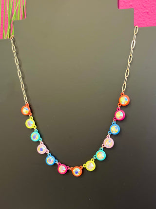 Rainbow Multi Color Crystal Circle Necklace