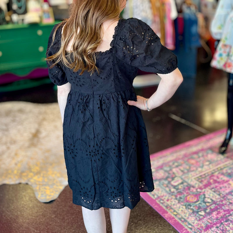 Black Sweatheart Eyelet Dress