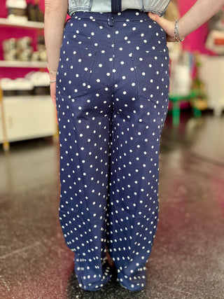 Navy & White Polka Dot Wide Leg Pants