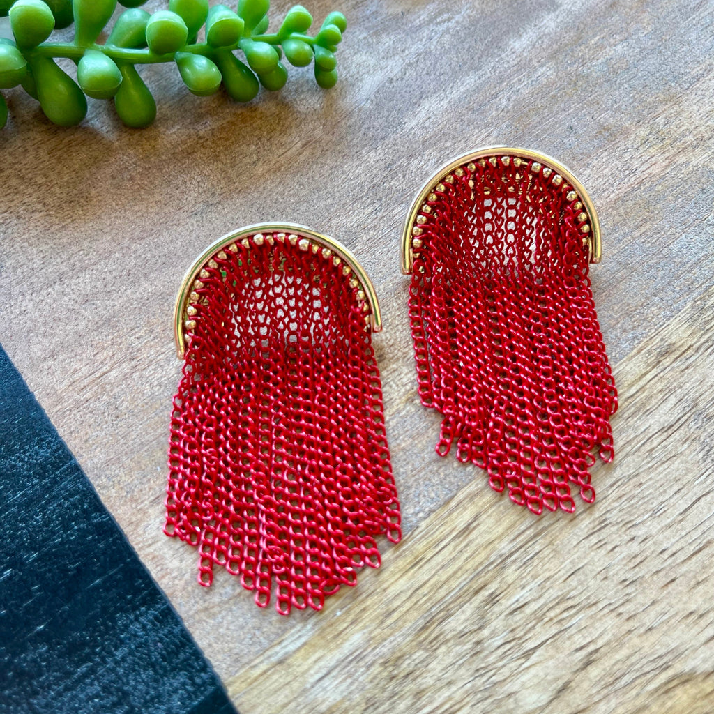 Red Chain Half Circle Earring