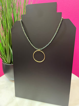 Green Hematite & Gold Circle Necklace