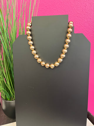 Gold Round Bead Puff Heart Necklace