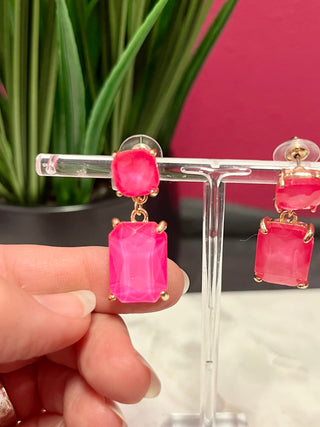 Too Chic Neon Pink Double Crystal Earring