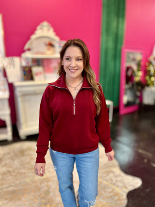 Maroon Essentials Zip Pullover
