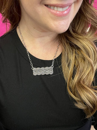 Silver Flower Bar Necklace
