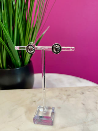 Silver Scroll Button Stud Earrings