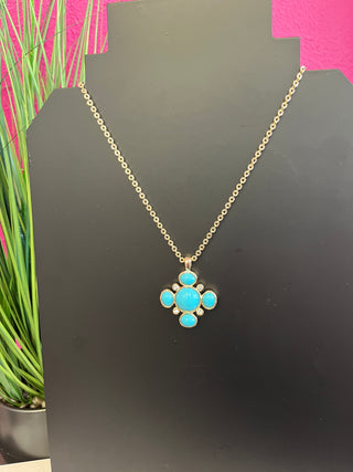 Gold & Turquoise Diamond Cross Necklace