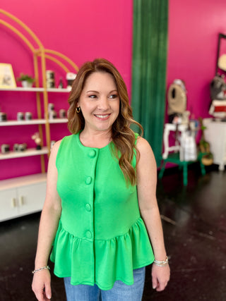 Green Button Down Peplum Top