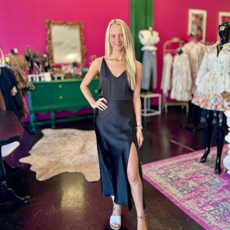 Black Satin Cami Dress
