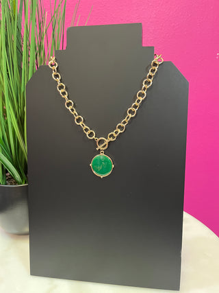 Kelly Green Enamel Circle Link Necklace