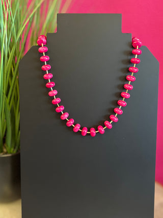 Hot Pink Round Bead & Gold Necklace