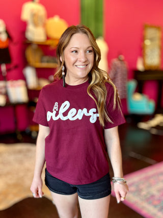 Oilers Puff Print Maroon Tee