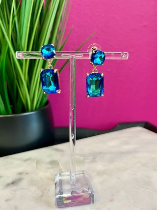 Too Chic Blue Green Double Crystal Earring