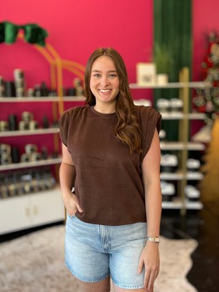 Chocolate Brown Faux Suede Top by THML