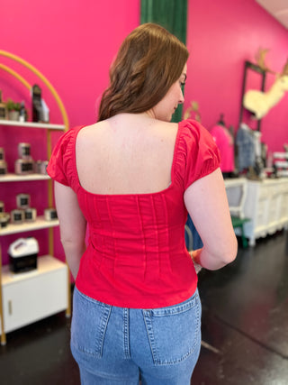 Poppy Red Square Neck Top