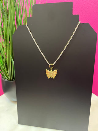 Gold Plated Butterfly & Crystal Necklace