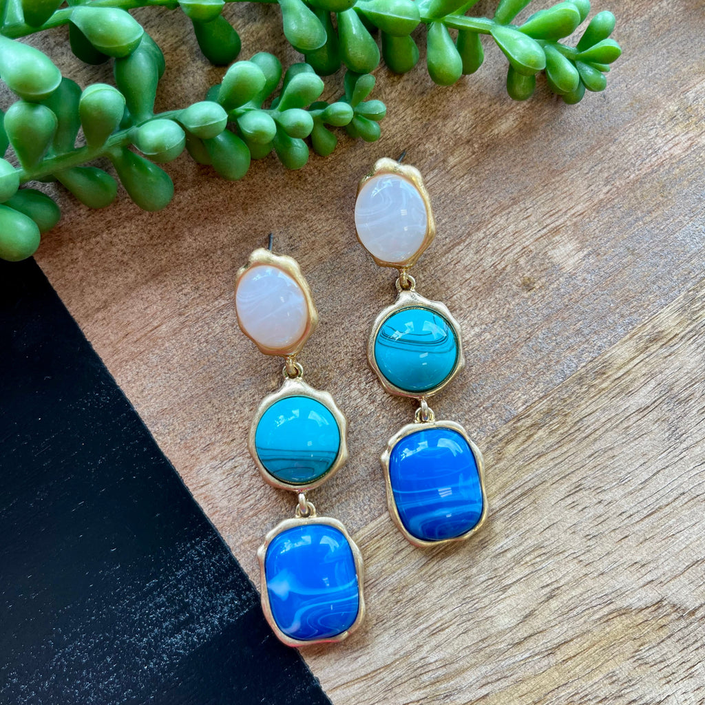 Ivory, Turq, & Blue Stone Dangle Earring