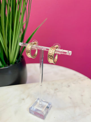 Gold Hammered Medium Hoop Earrings