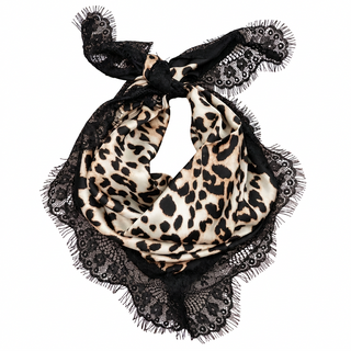 Black & Ivory Leopard & Lace Wild Rag Scarf