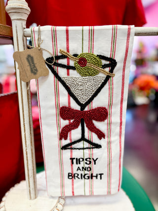 Tipsy & Bright Martini Beaded Tea Towel