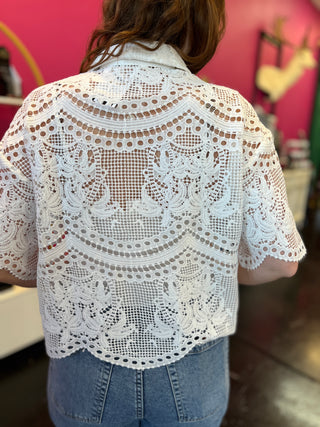 Off White Lace Button Up Top