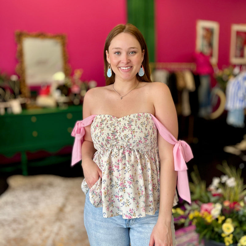 Ivory & Pink Floral Flowy Top