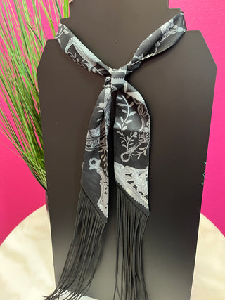 Black Print Fringe Twilly