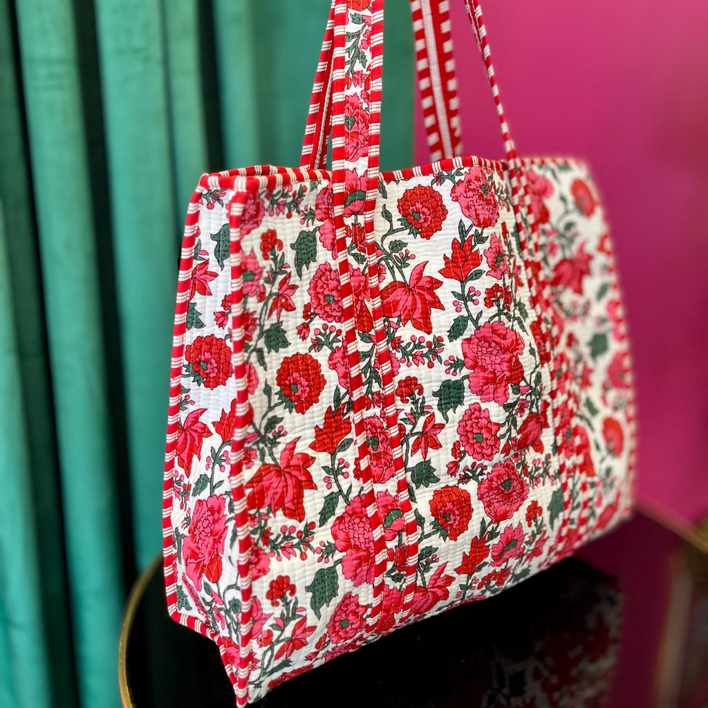 Poppy Lane Red & Print Floral Tote Bag